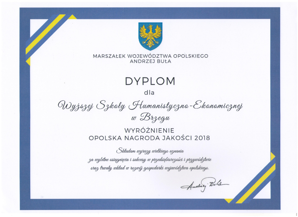 Wyróżnienienie WSH-E przez Opolską Izbę Gospodarczą, Opolską Nagrodą Jakości 2018 Wyróżnienienie WSH-E przez Opolską Izbę Gospodarczą, Opolską Nagrodą Jakości 2018